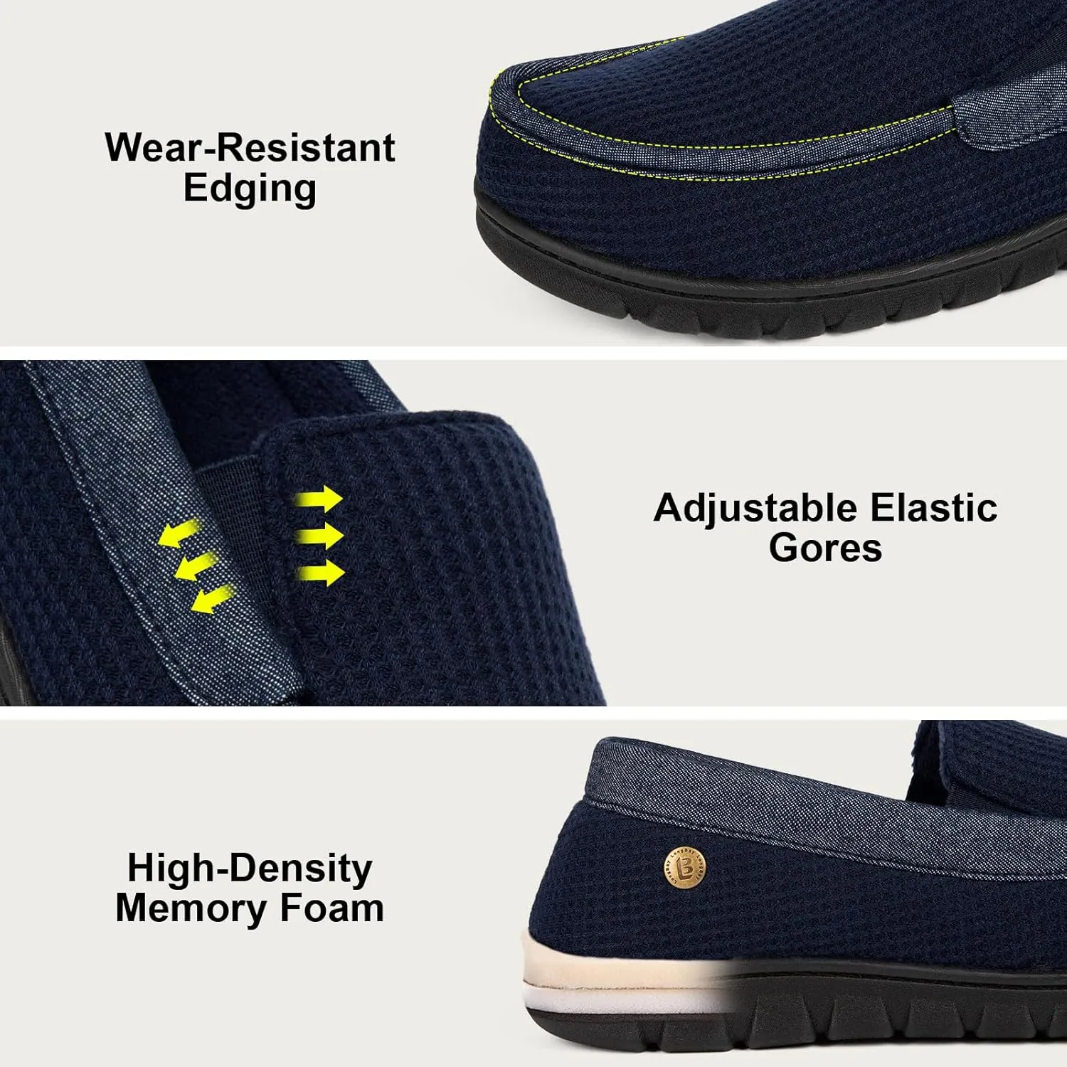 LongBay Men's Memory Foam Loafer Slippers Cozy Waffle Knit Slip on Moc House Shoes for Indoor Outdoor