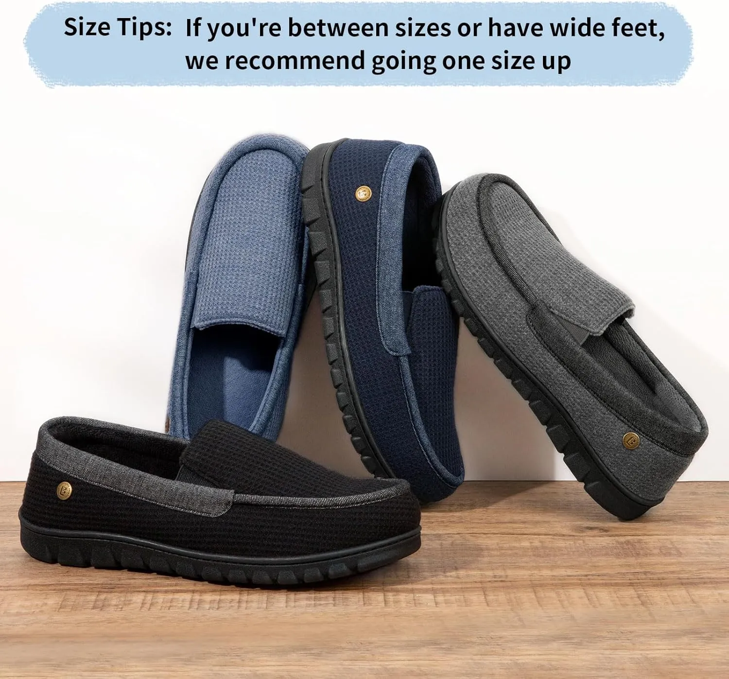 LongBay Men's Memory Foam Loafer Slippers Cozy Waffle Knit Slip on Moc House Shoes for Indoor Outdoor