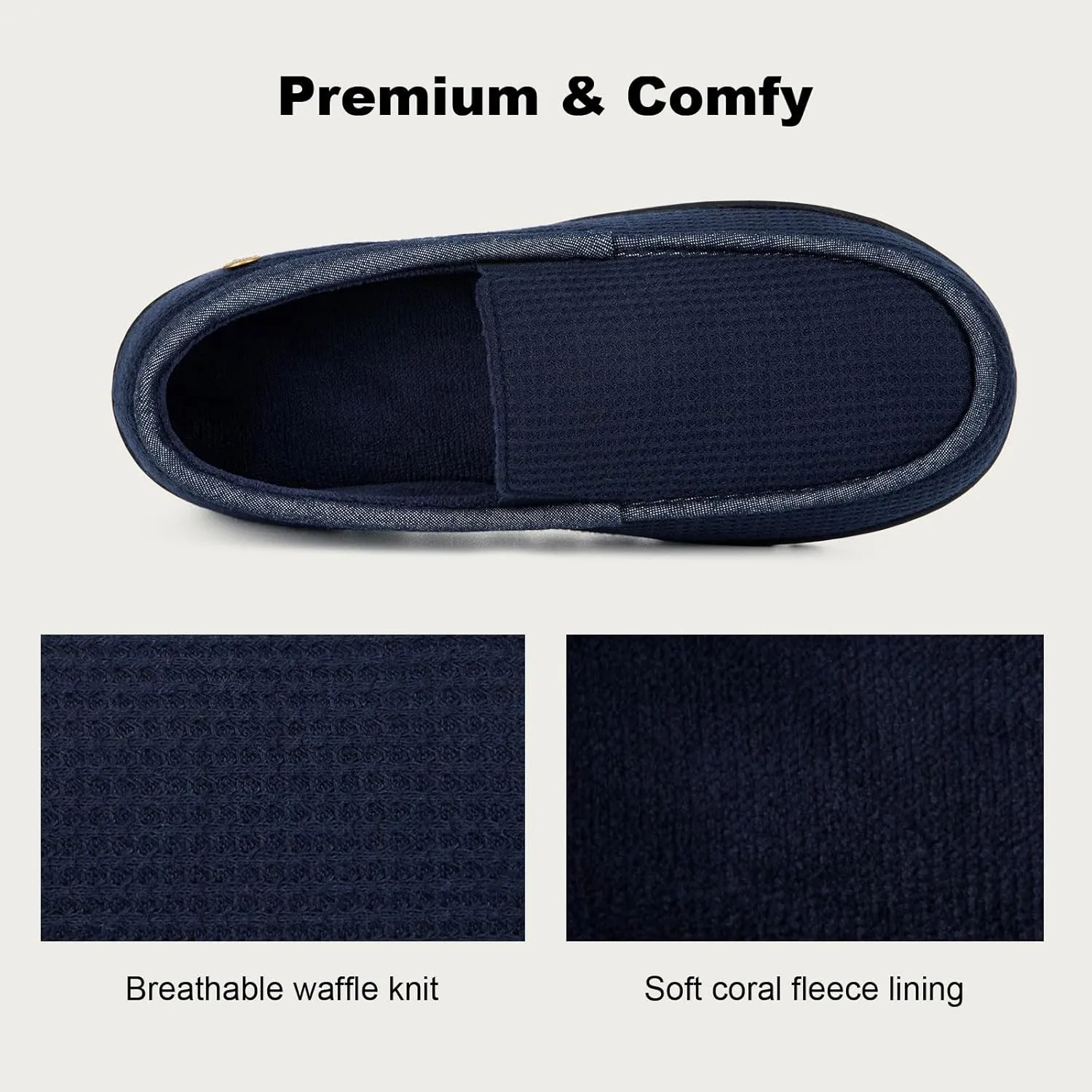 LongBay Men's Memory Foam Loafer Slippers Cozy Waffle Knit Slip on Moc House Shoes for Indoor Outdoor