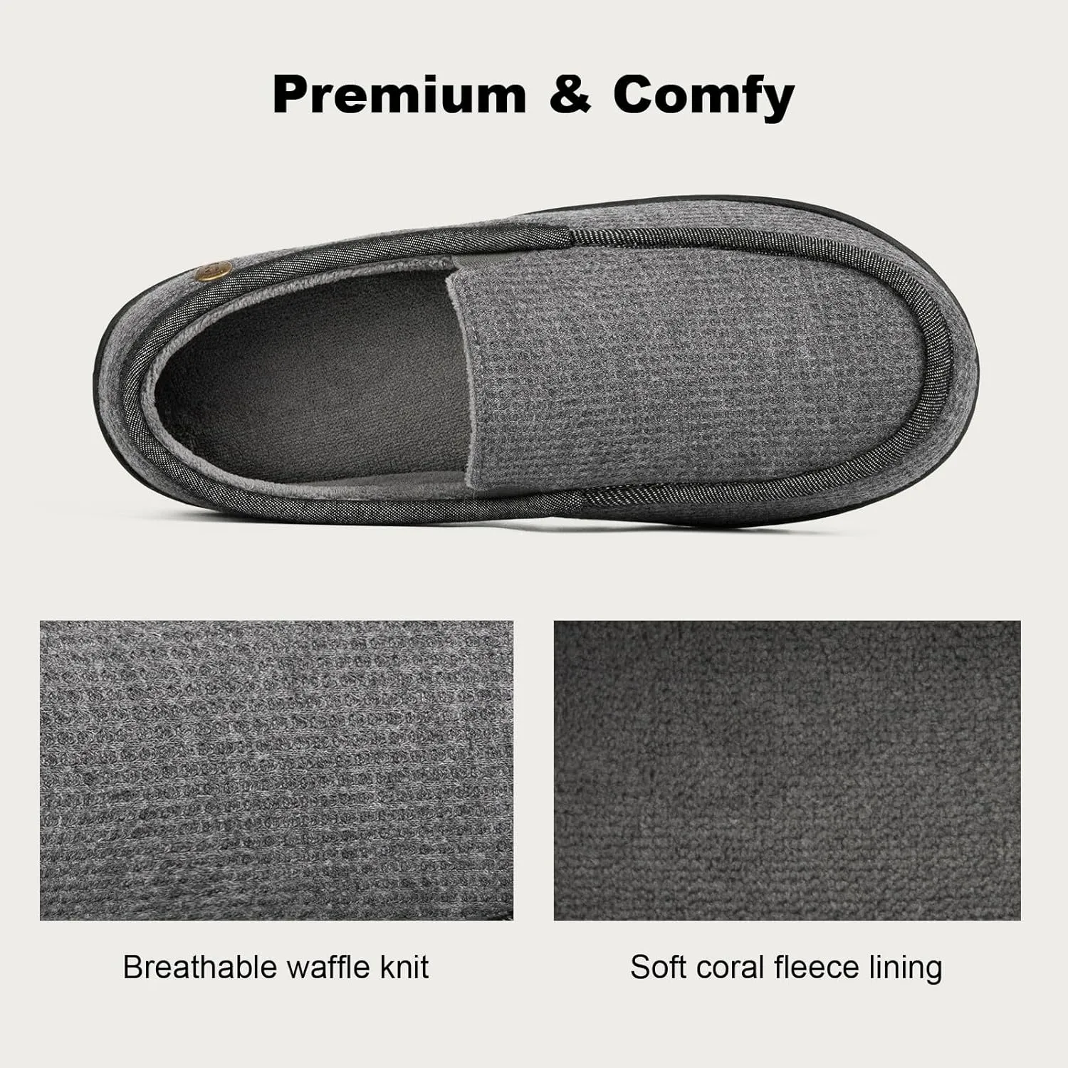 LongBay Men's Memory Foam Loafer Slippers Cozy Waffle Knit Slip on Moc House Shoes for Indoor Outdoor