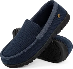 LongBay Men's Memory Foam Loafer Slippers Cozy Waffle Knit Slip on Moc House Shoes for Indoor Outdoor