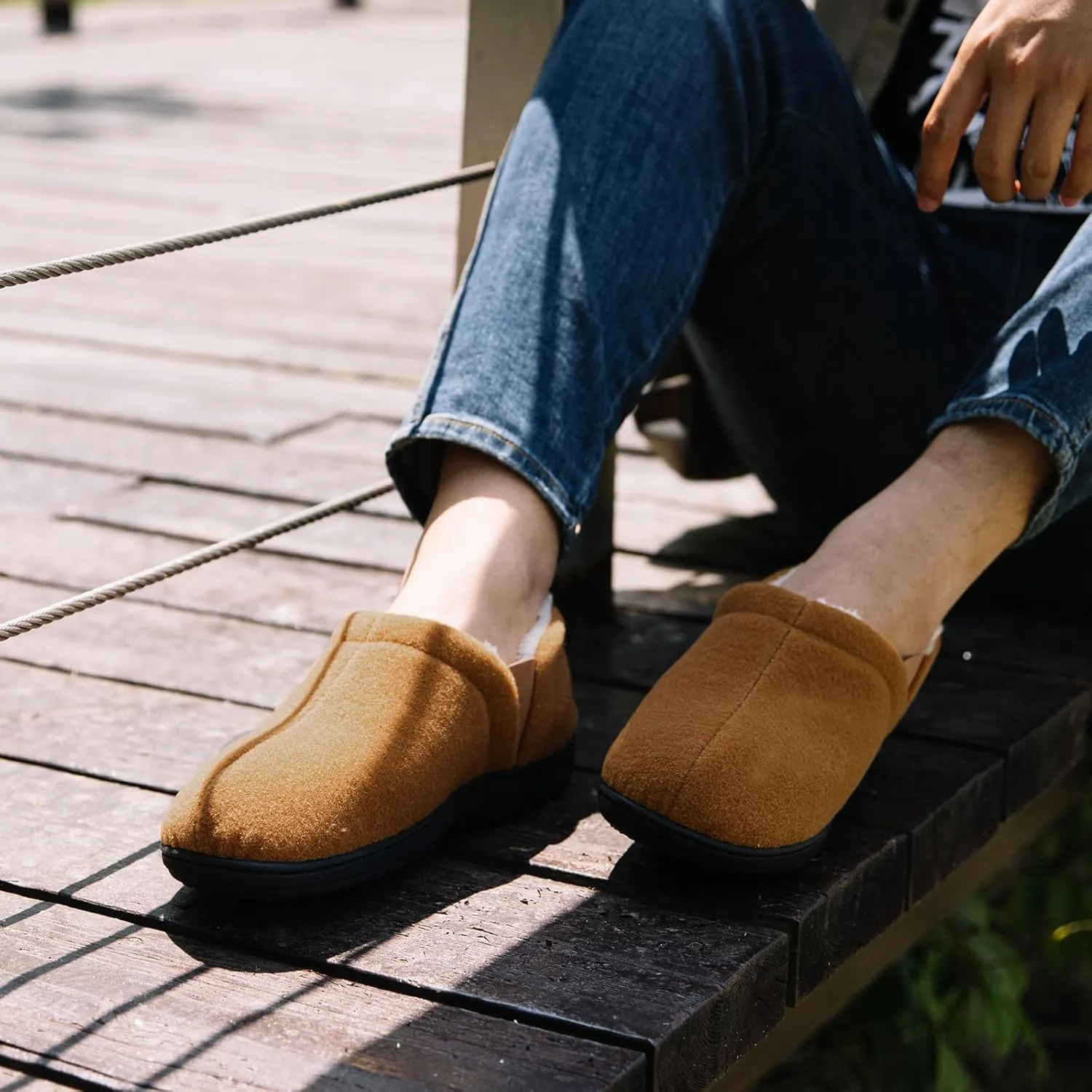 LongBay Men's Slippers Warm Bedroom House Shoes Slip-On Memory Foam Winter House Slippers for Indoor Outdoor