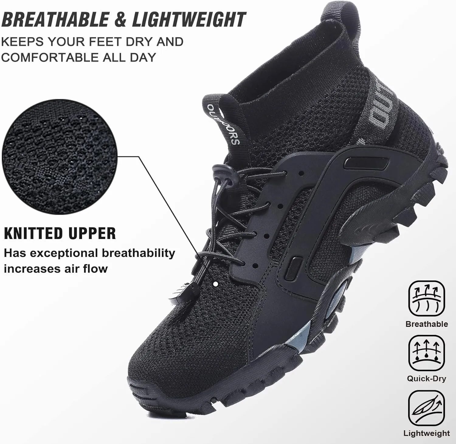LOUECHY Men's Hiking Shoes Slip-On Walking Shoes Breathable Sock Sneakers