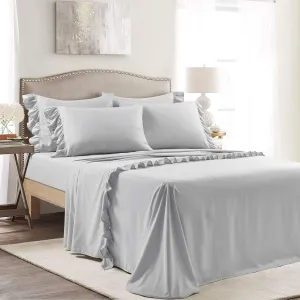 Lush Decor Reyna 4 Piece Ruffle Sheet Set, Queen, Light Gray