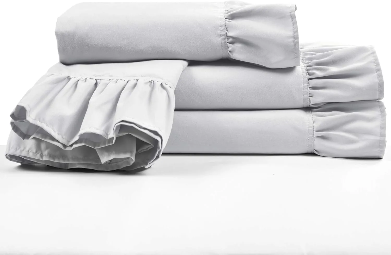 Lush Decor Reyna 4 Piece Ruffle Sheet Set, Queen, Light Gray
