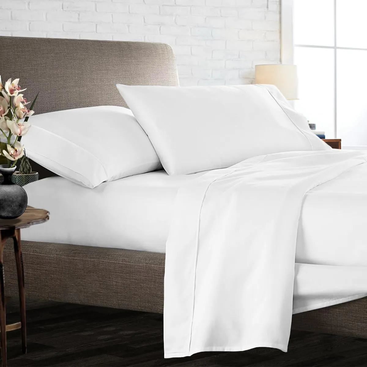 Luxury 1000-TC 100% Cotton Sheets Full Size, Fits 14-18" Deep Pocket, 4 Pieces Sheet Set - 1 Flat Sheet, 1 Fully Elastic Fitted Sheet and 2 Pillowcases (Solid, White)