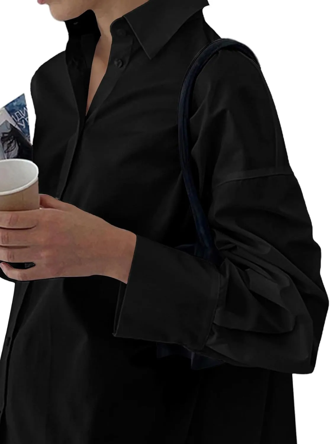 LYANER Women's Casual Shirt Dress Collar V Neck Button Down Loose Long Sleeve Mini Dresses