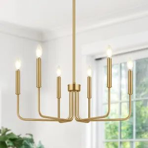 Lynnoland Brass Chandelier, 6-Light Farmhouse Chandeliers for Dining Room Lighting Fixtures Hanging, Vintage Candle Pendant Light Light Fixture for Bedroom, Kitchen, Foyer and Living Room