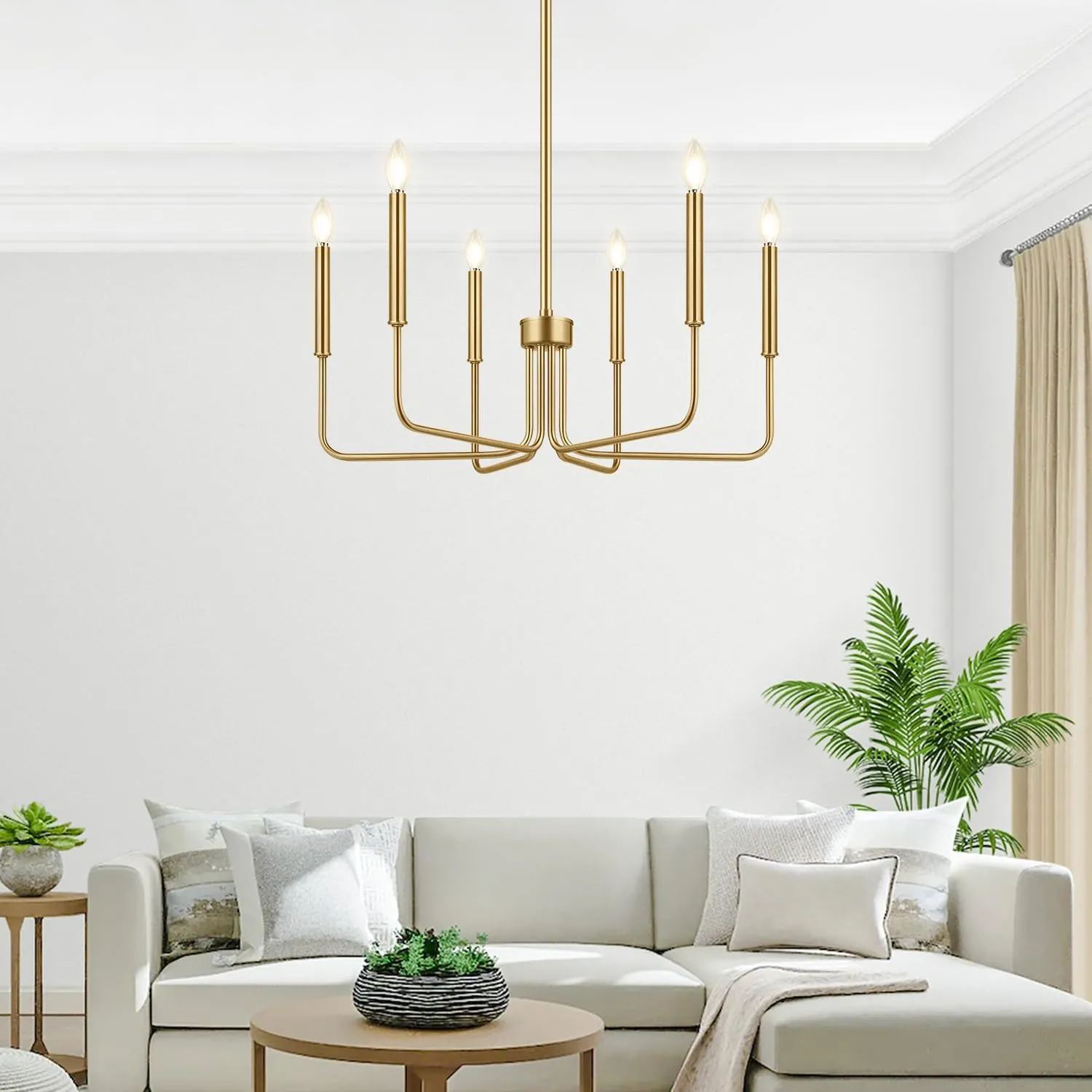 Lynnoland Brass Chandelier, 6-Light Farmhouse Chandeliers for Dining Room Lighting Fixtures Hanging, Vintage Candle Pendant Light Light Fixture for Bedroom, Kitchen, Foyer and Living Room