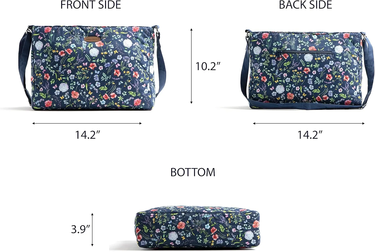 Maison d' Hermine Hand Bag Cotton Adjustable Shoulder Strap Cross Body Bag Tote purse with Zippered & Slip Pockets