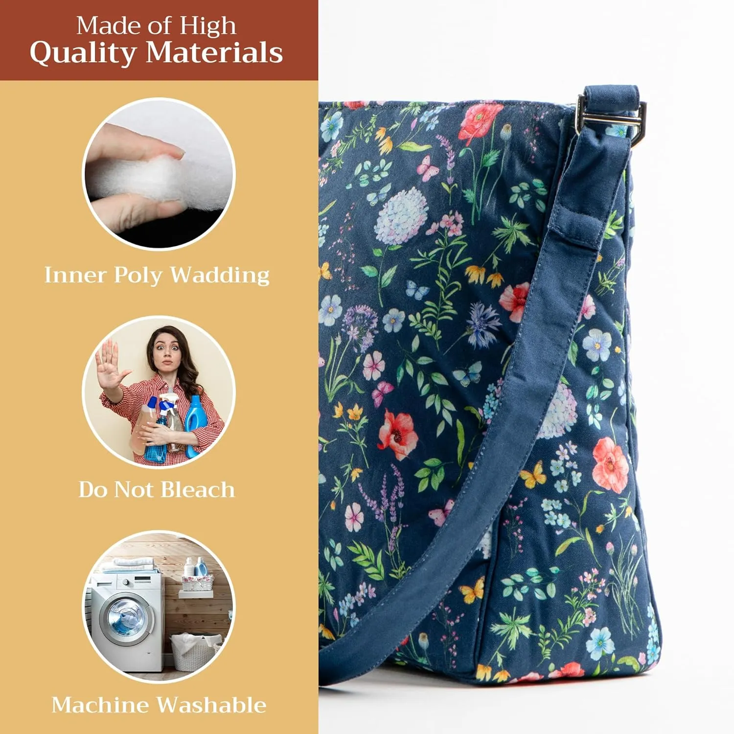 Maison d' Hermine Hand Bag Cotton Adjustable Shoulder Strap Cross Body Bag Tote purse with Zippered & Slip Pockets
