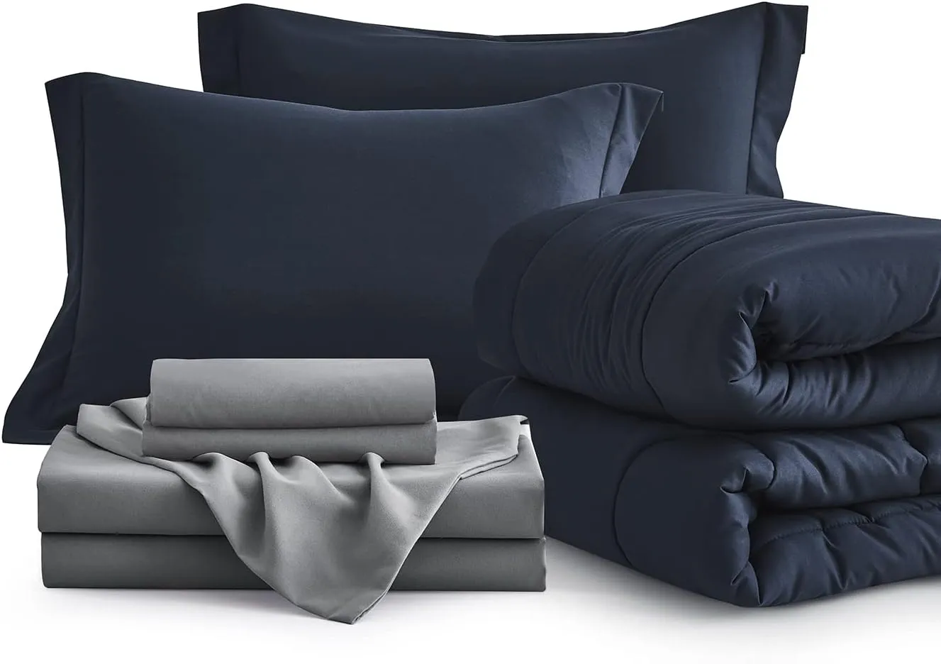 Maple&Stone Queen Size Comforter Set 7 Pieces Bed in a Bag - Down Alternative Bed Set with Sheets, Pillowcases & Shams, Soft Reversible Duvet Insert for Queen Bed, Navy & Dark Grey