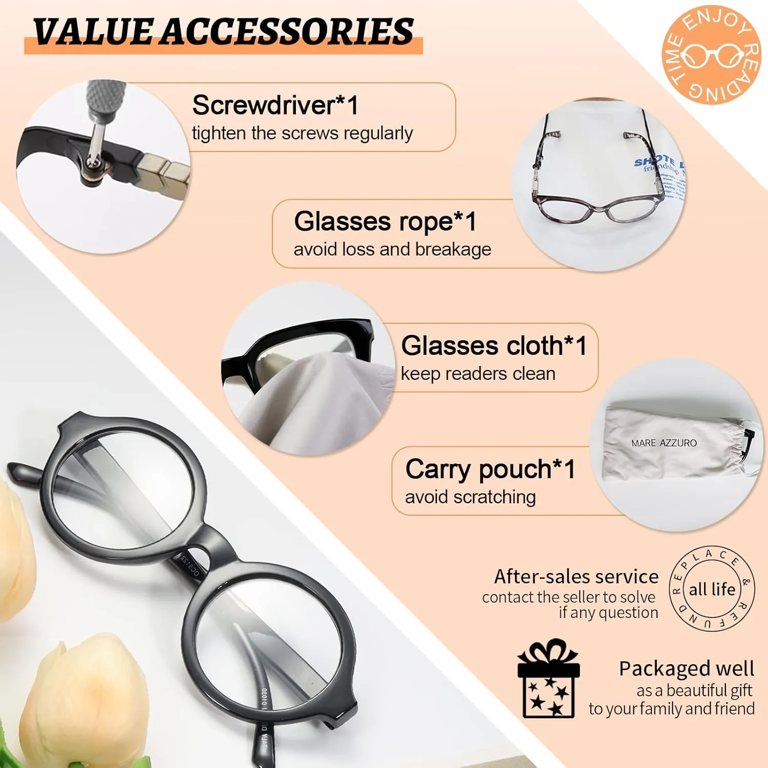 MARE AZZURO Round Reading Glasses 2.5 Women Stylish Readers 0 1.00 1.25 1.50 1.75 2.00 2.25 2.50 2.75 3.00 3.50 4.00 5.00 6.00 (Black 250)