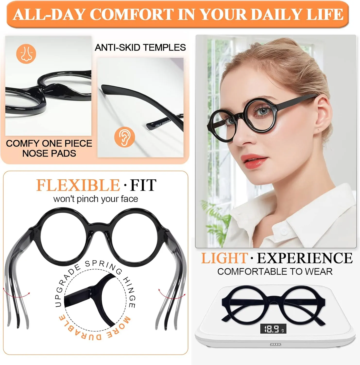 MARE AZZURO Round Reading Glasses 2.5 Women Stylish Readers 0 1.00 1.25 1.50 1.75 2.00 2.25 2.50 2.75 3.00 3.50 4.00 5.00 6.00 (Black 250)