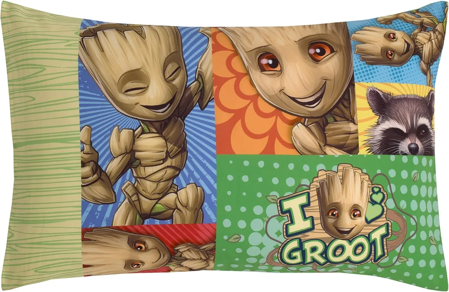 Marvel Guardians of The Galaxy I Am Groot Green and Blue 4 Piece Toddler Bed Set - Comforter, Fitted Bottom Sheet, Flat Top Sheet, and Reversible Pillowcase