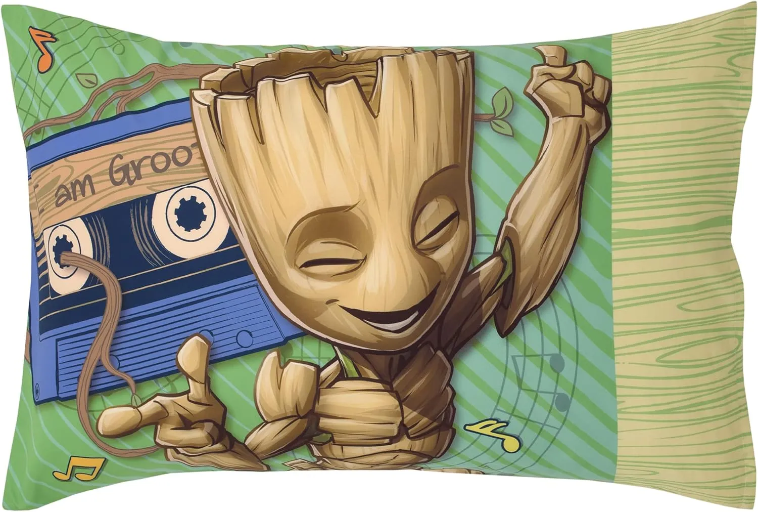 Marvel Guardians of The Galaxy I Am Groot Green and Blue 4 Piece Toddler Bed Set - Comforter, Fitted Bottom Sheet, Flat Top Sheet, and Reversible Pillowcase