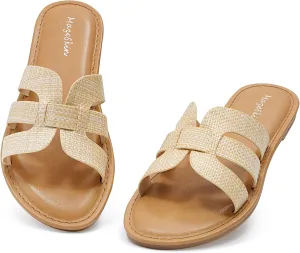 mazeskin Womens Memory Foam H-Band Summer Comfortable Dressy Flat Slide Sandals