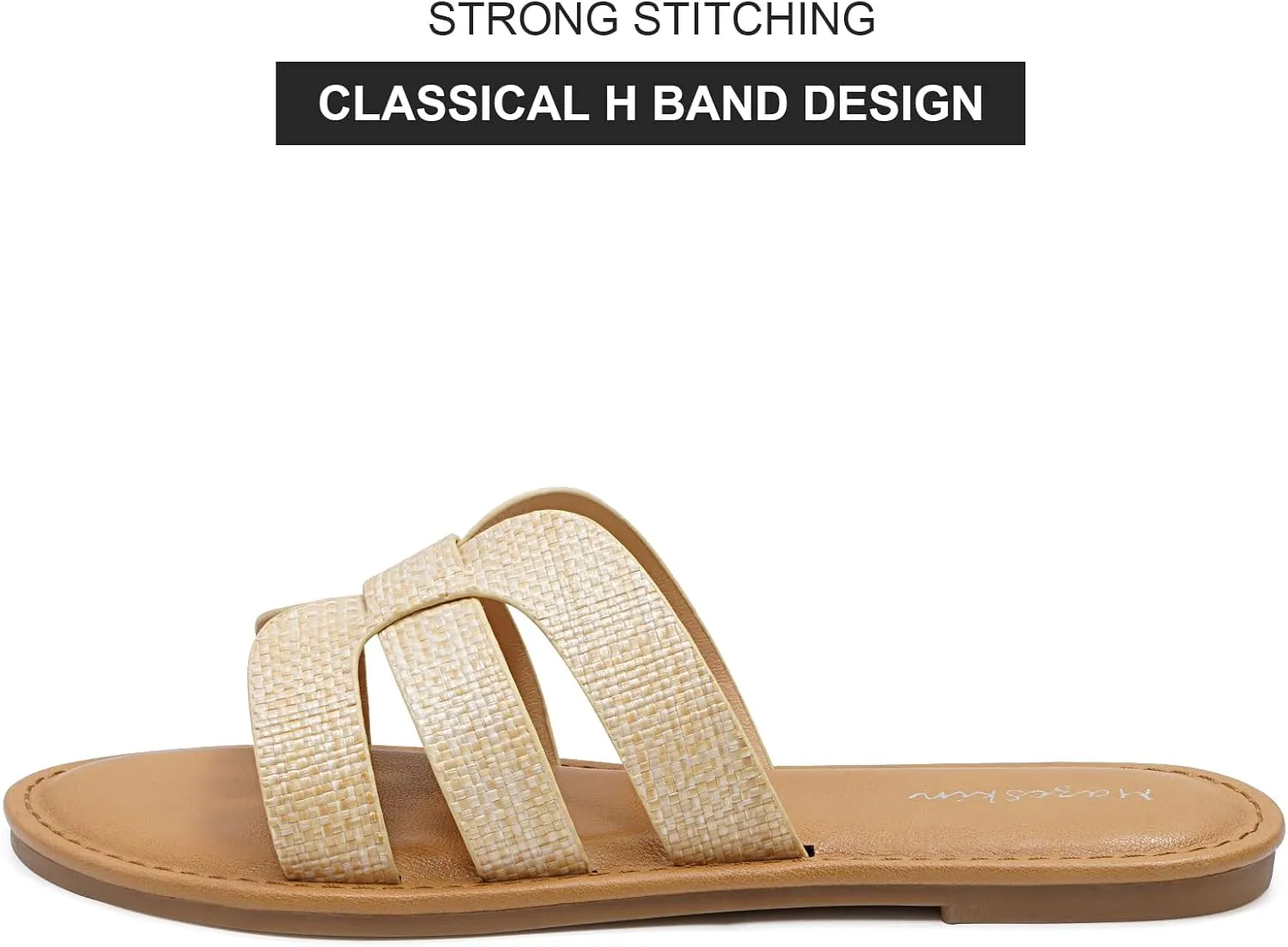mazeskin Womens Memory Foam H-Band Summer Comfortable Dressy Flat Slide Sandals