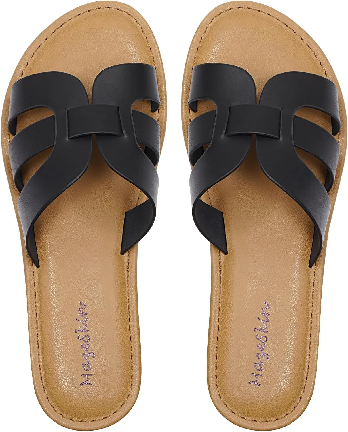mazeskin Womens Memory Foam H-Band Summer Comfortable Dressy Flat Slide Sandals