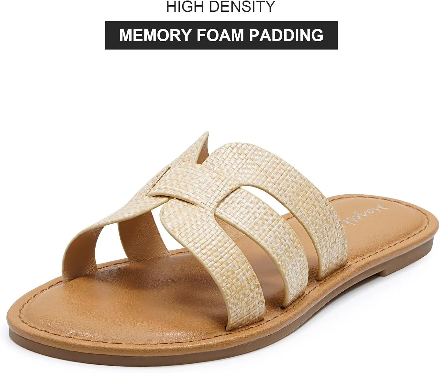 mazeskin Womens Memory Foam H-Band Summer Comfortable Dressy Flat Slide Sandals