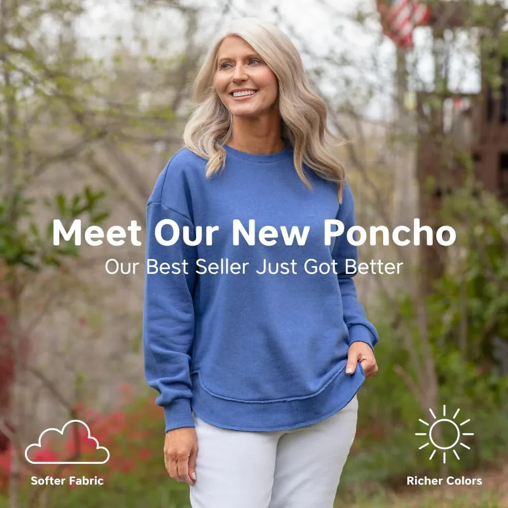 Melange Poncho Fleece: Long Sleeve Crew Neck Hi-Lo Round Bottom