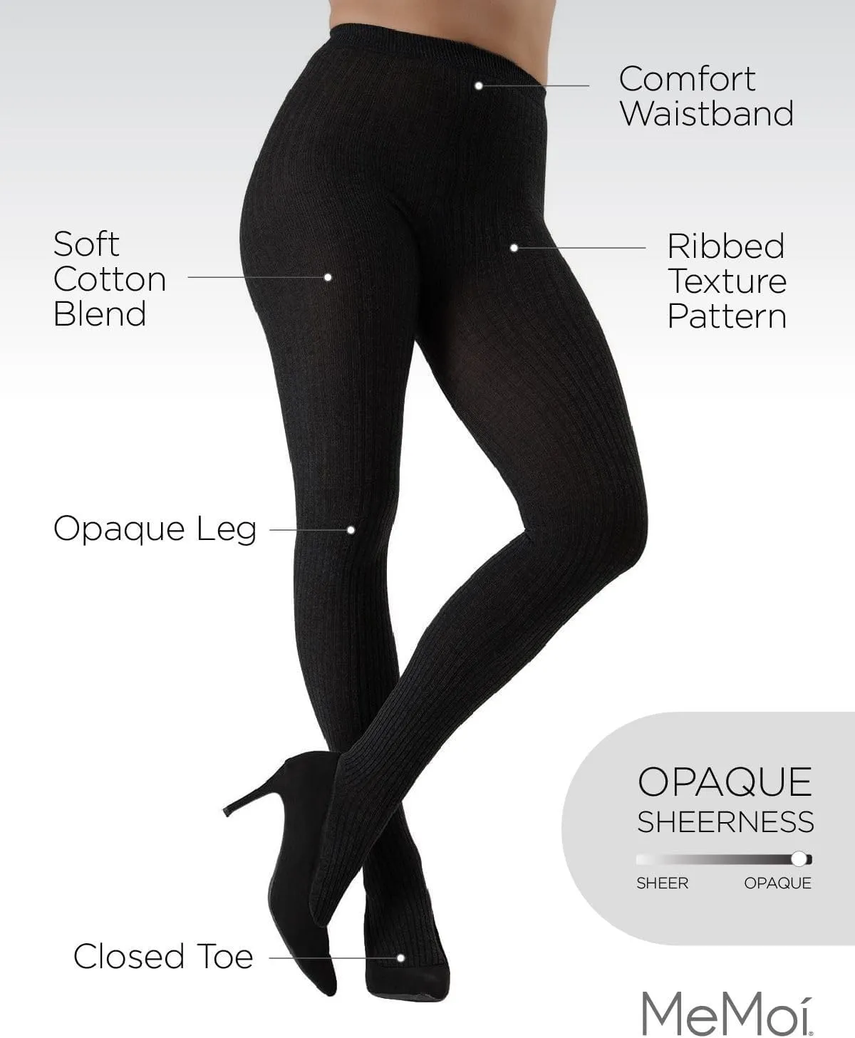 MeMoi Boston Ribbed Cotton Tights for Women, Cozy and Warm Durable Sweater Tights - Sizes Small to Queen 2