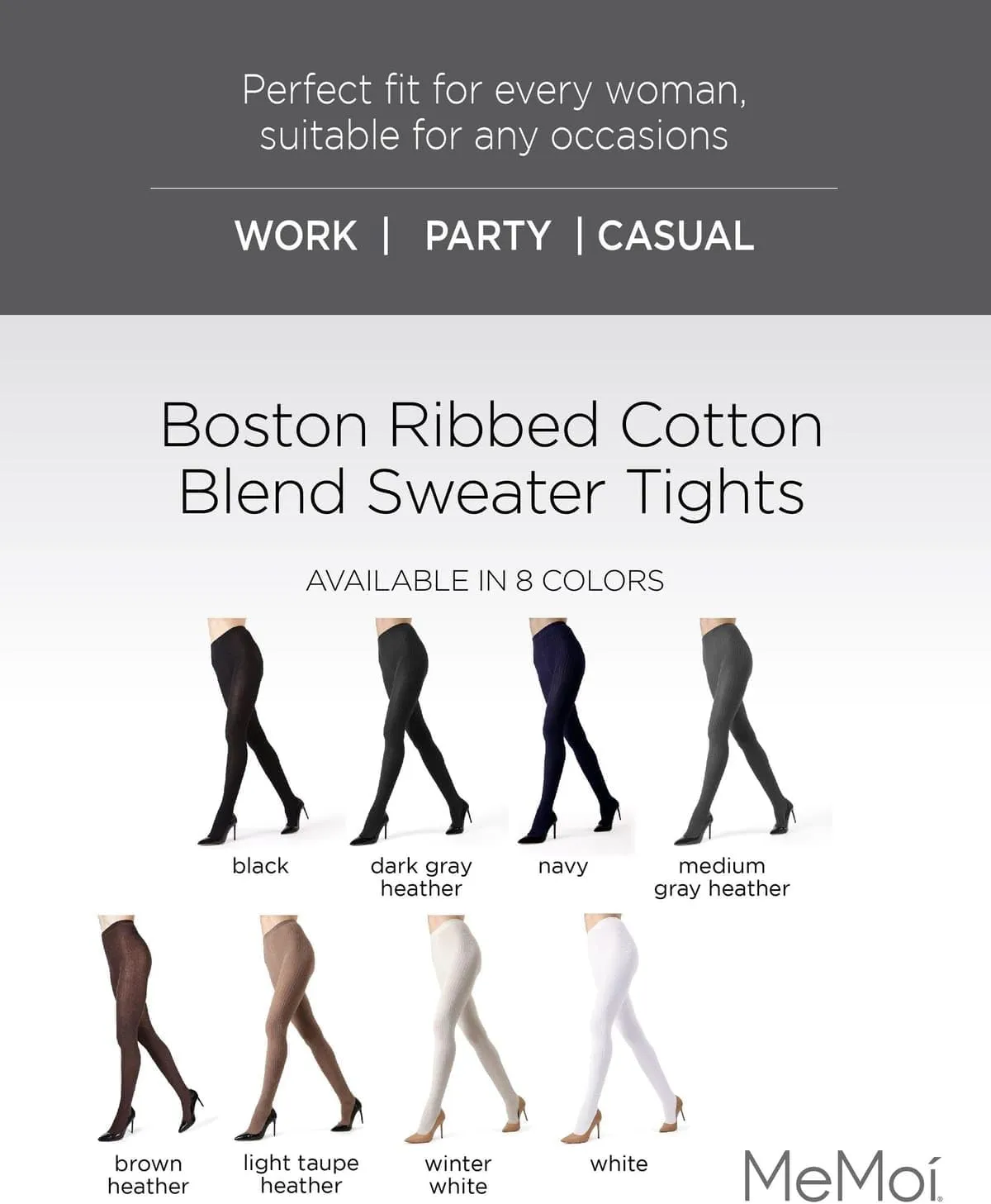MeMoi Boston Ribbed Cotton Tights for Women, Cozy and Warm Durable Sweater Tights - Sizes Small to Queen 2