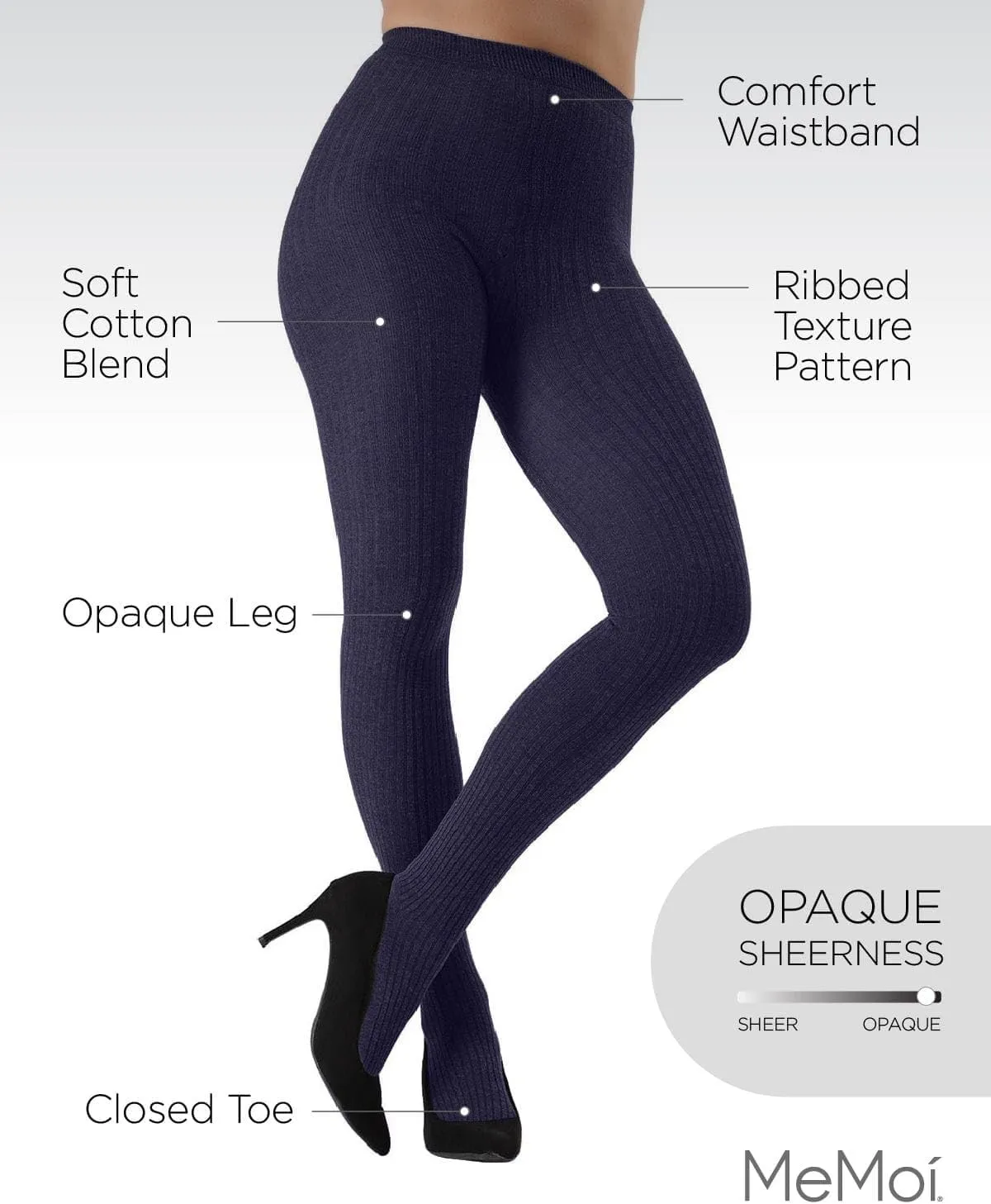MeMoi Boston Ribbed Cotton Tights for Women, Cozy and Warm Durable Sweater Tights - Sizes Small to Queen 2