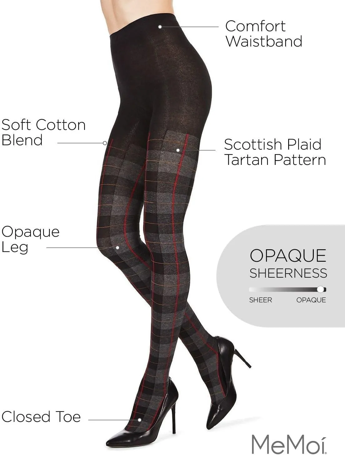 MeMoi Glasgow Plaid Cotton Tights for Women, Cozy, Warm and Fashionable Patterned Sweater Tights - Sizes Small to 6X