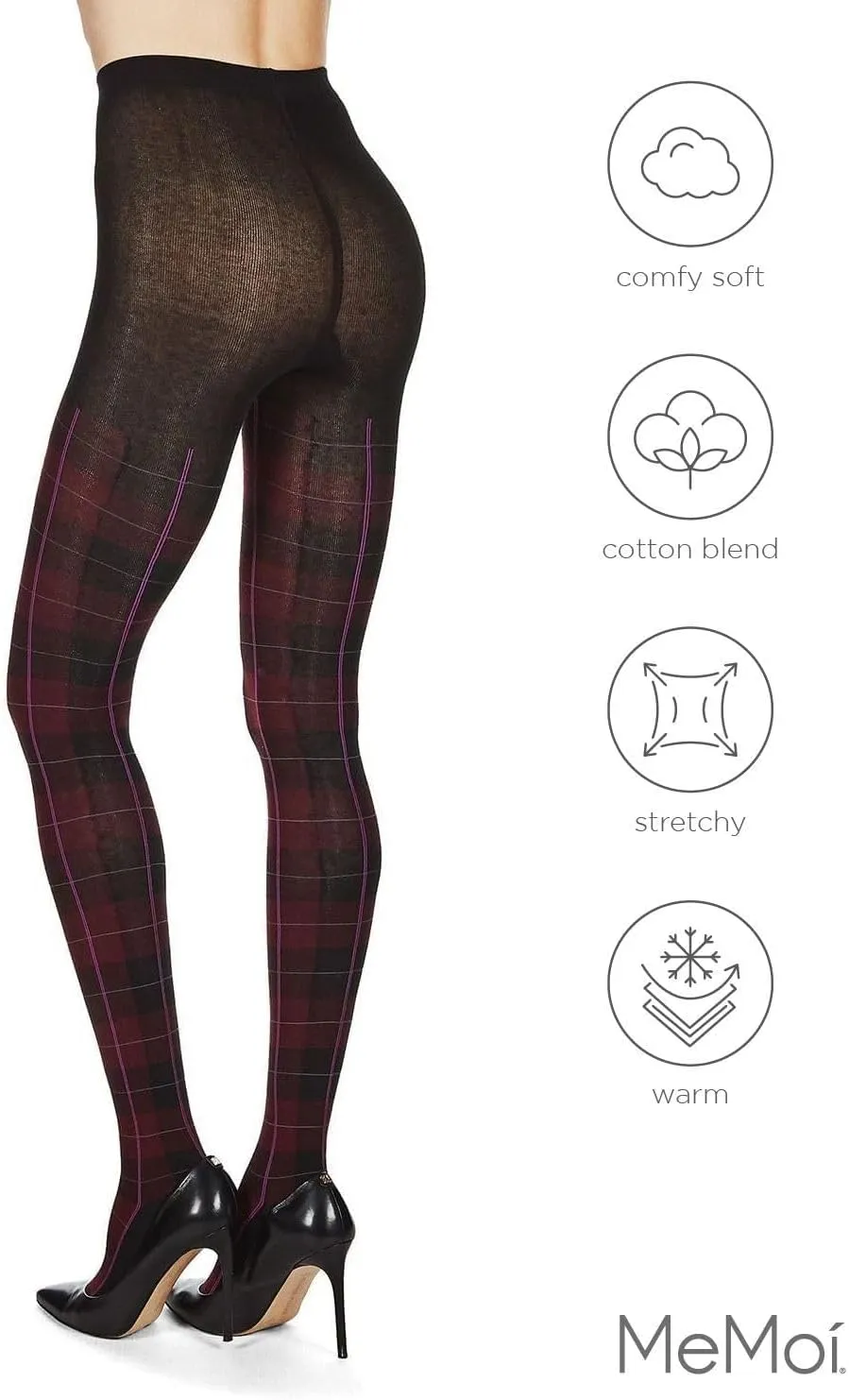 MeMoi Glasgow Plaid Cotton Tights for Women, Cozy, Warm and Fashionable Patterned Sweater Tights - Sizes Small to 6X