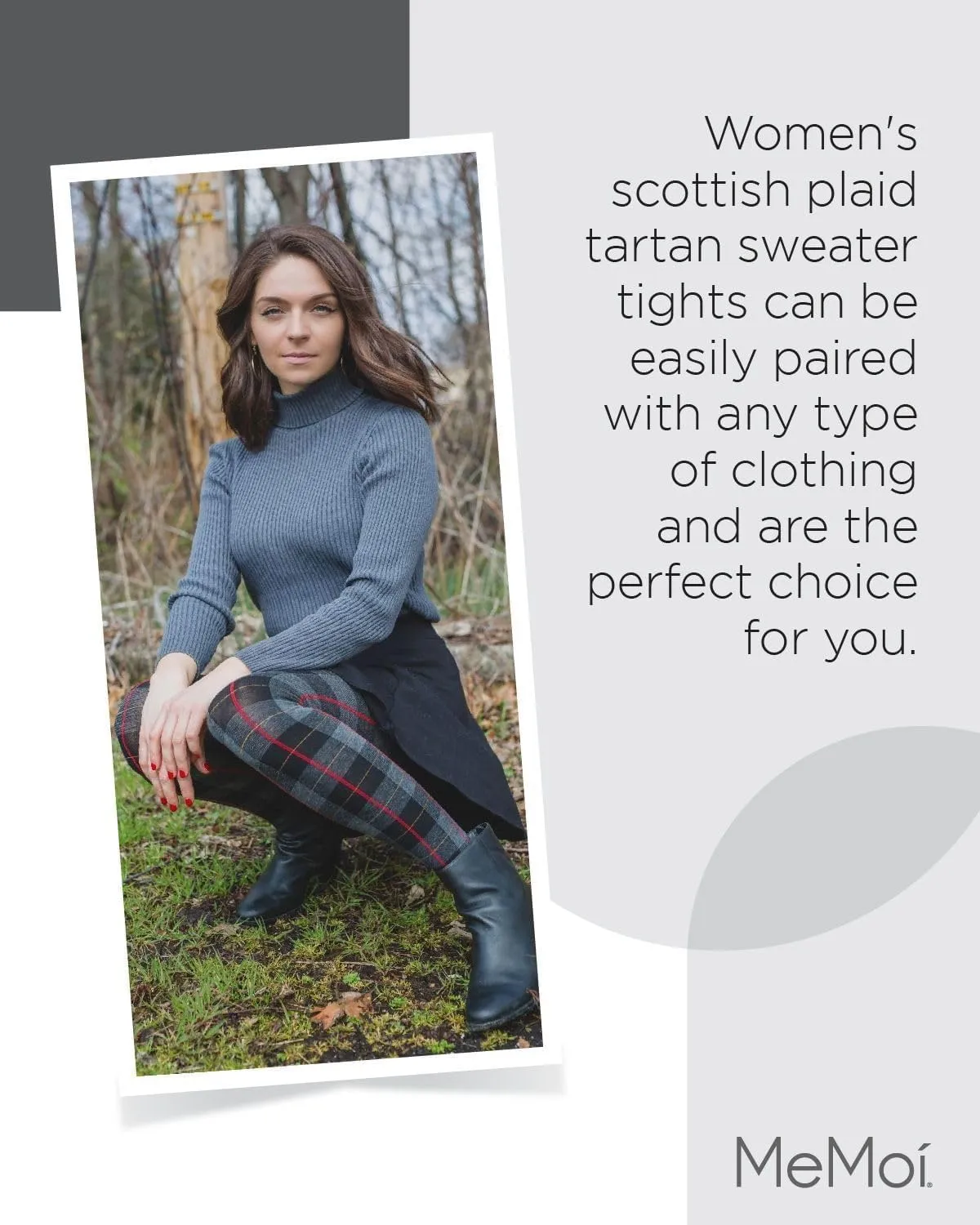 MeMoi Glasgow Plaid Cotton Tights for Women, Cozy, Warm and Fashionable Patterned Sweater Tights - Sizes Small to 6X