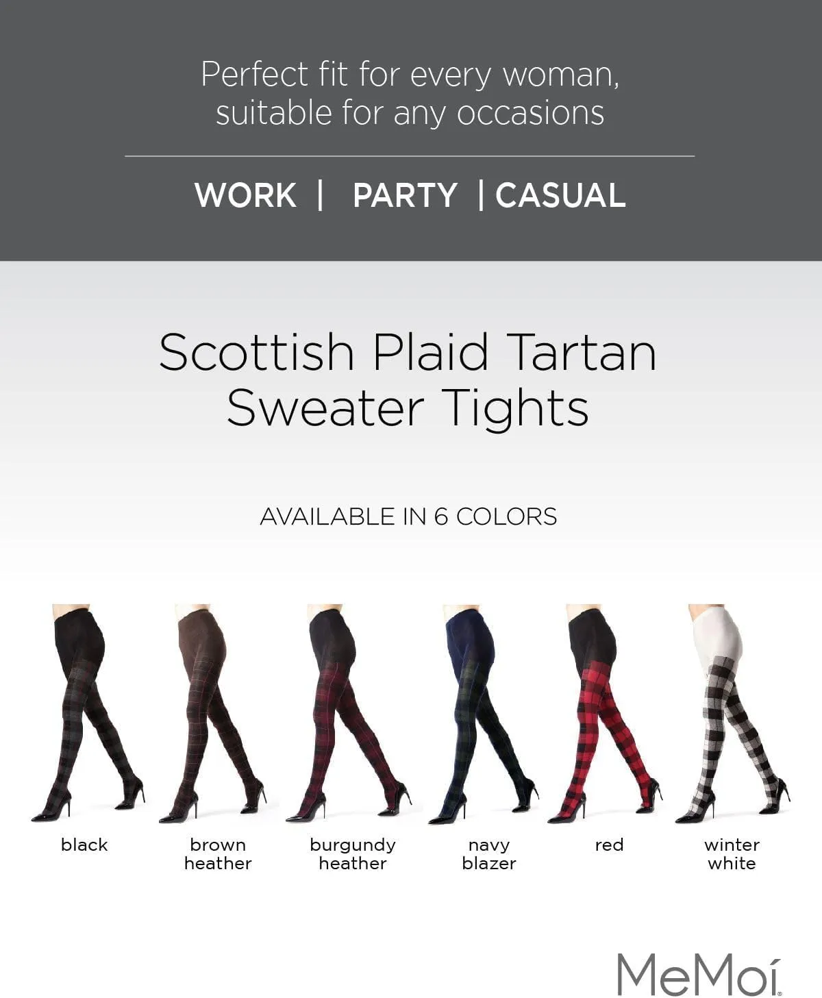 MeMoi Glasgow Plaid Cotton Tights for Women, Cozy, Warm and Fashionable Patterned Sweater Tights - Sizes Small to 6X