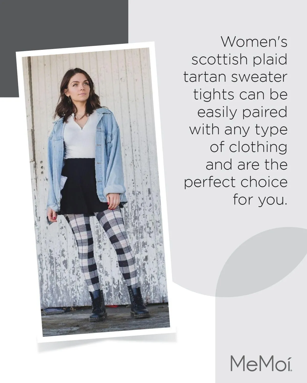 MeMoi Glasgow Plaid Cotton Tights for Women, Cozy, Warm and Fashionable Patterned Sweater Tights - Sizes Small to 6X