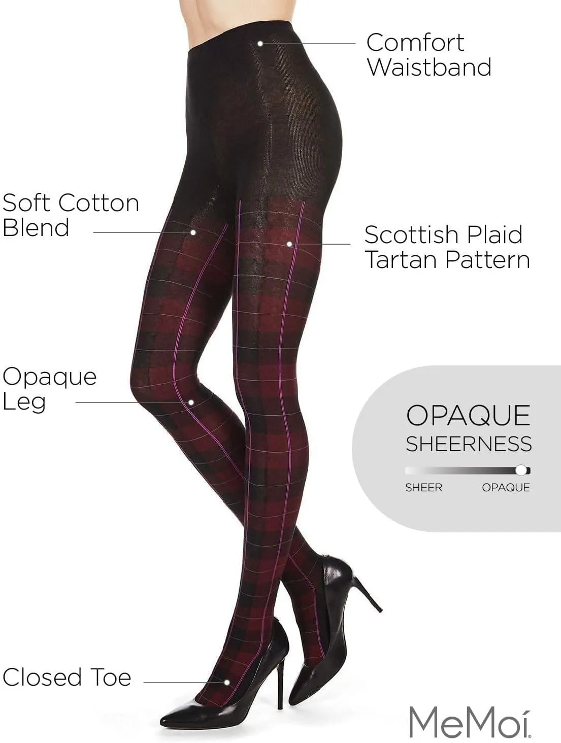 MeMoi Glasgow Plaid Cotton Tights for Women, Cozy, Warm and Fashionable Patterned Sweater Tights - Sizes Small to 6X