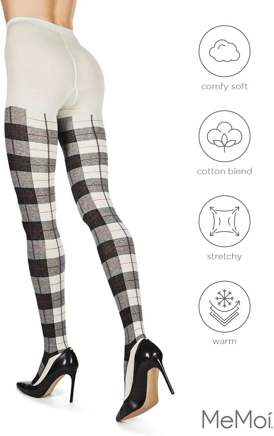 MeMoi Glasgow Plaid Cotton Tights for Women, Cozy, Warm and Fashionable Patterned Sweater Tights - Sizes Small to 6X