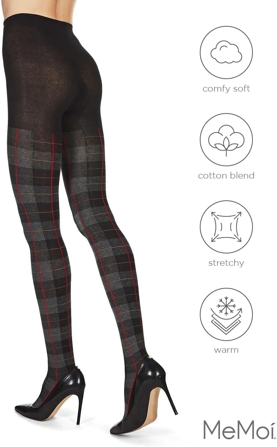 MeMoi Glasgow Plaid Cotton Tights for Women, Cozy, Warm and Fashionable Patterned Sweater Tights - Sizes Small to 6X
