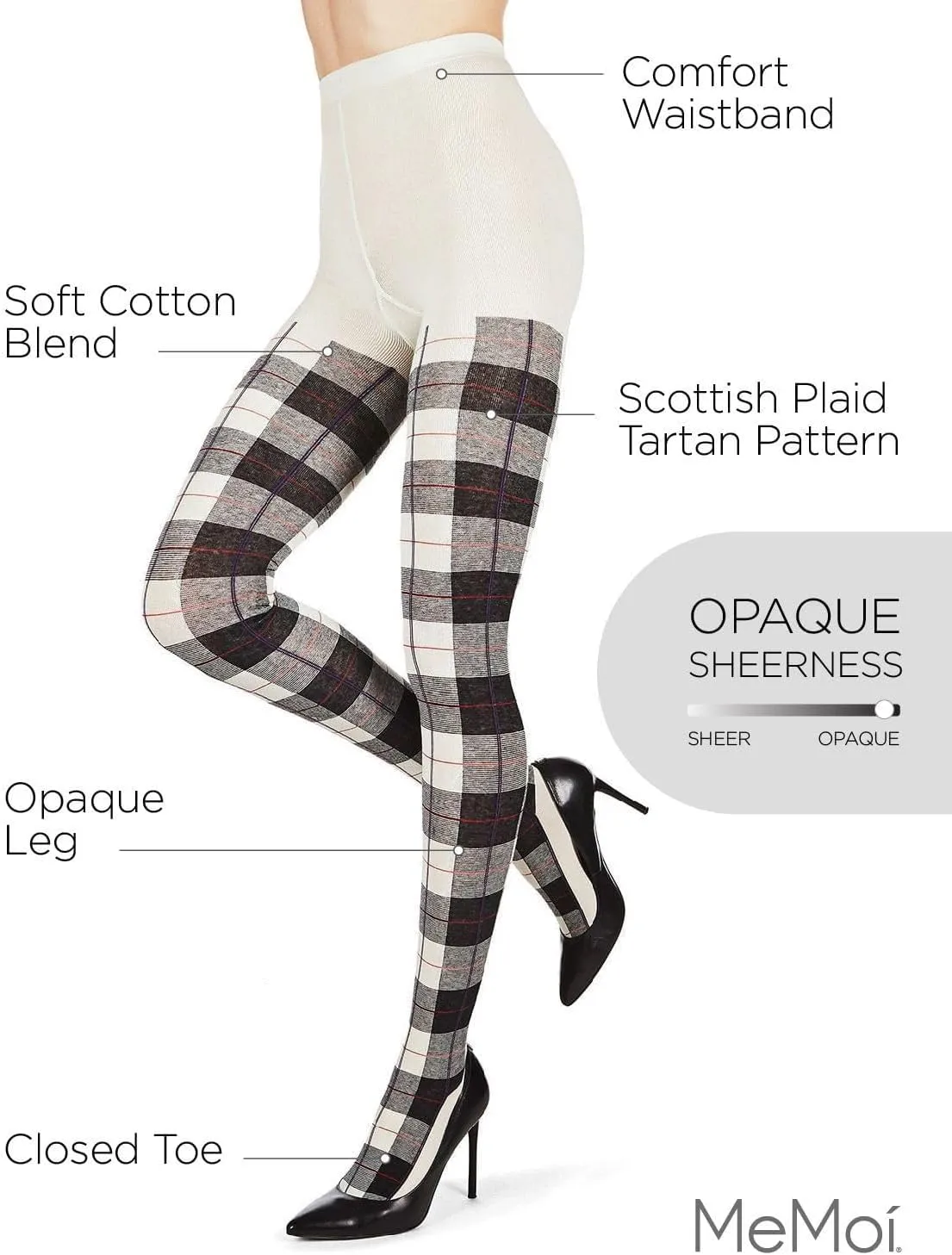 MeMoi Glasgow Plaid Cotton Tights for Women, Cozy, Warm and Fashionable Patterned Sweater Tights - Sizes Small to 6X