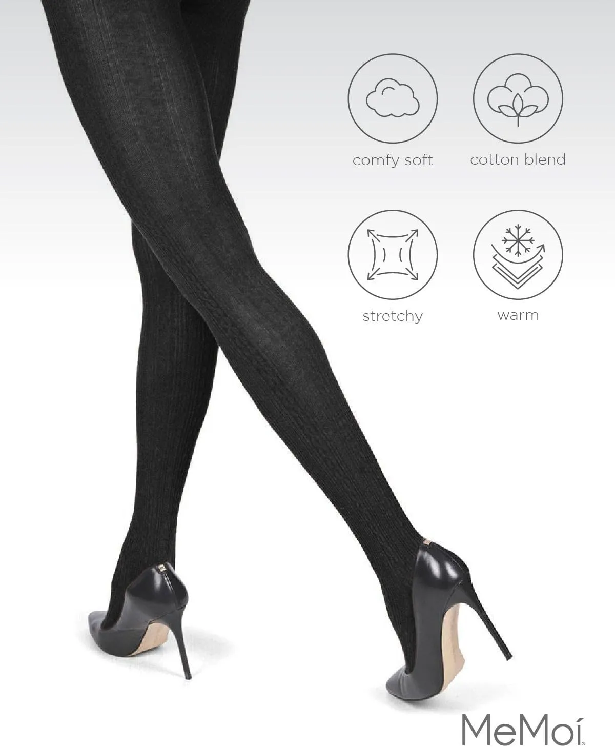 MeMoi Toronto Cable Cotton Tights for Women, Cozy and Breathable Warm Sweater Tights - Sizes S to XL