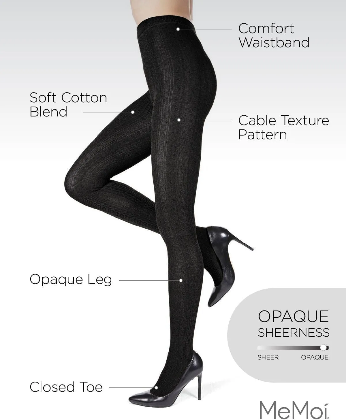 MeMoi Toronto Cable Cotton Tights for Women, Cozy and Breathable Warm Sweater Tights - Sizes S to XL