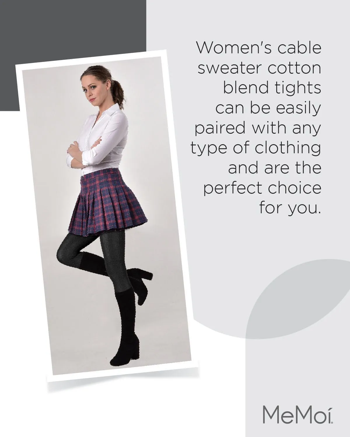 MeMoi Toronto Cable Cotton Tights for Women, Cozy and Breathable Warm Sweater Tights - Sizes S to XL