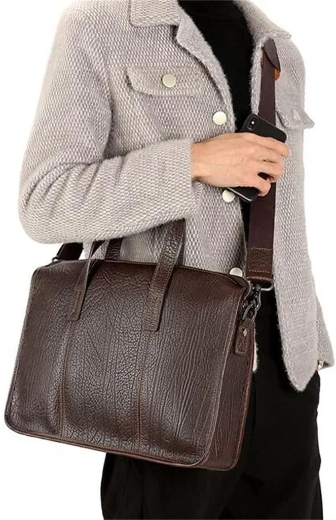 Men's Bag Leather Men's Handbag Layer Cowhide Computer Business Briefcase Single Shoulder Crossbody