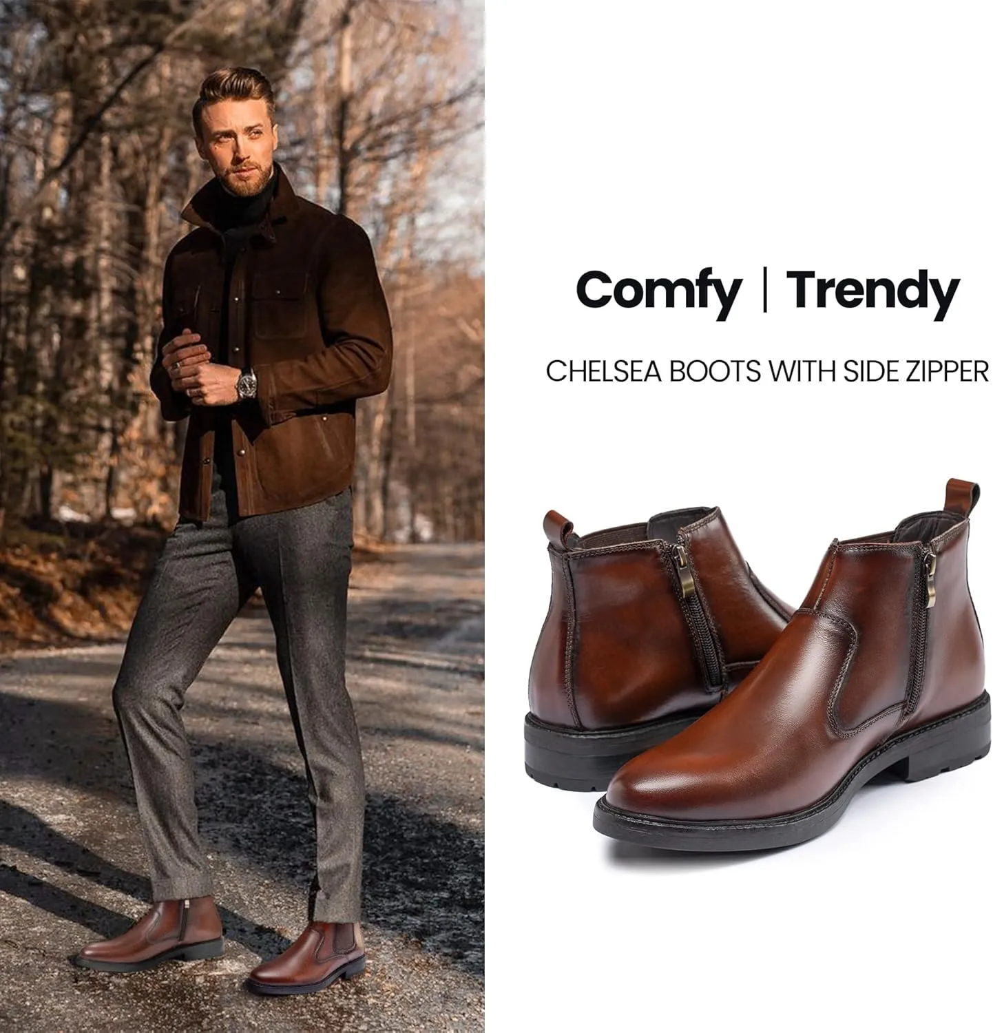 Mens Chelsea Dress Boots Classic Stylish Casual Leather Slip On Ankle Boot for Men