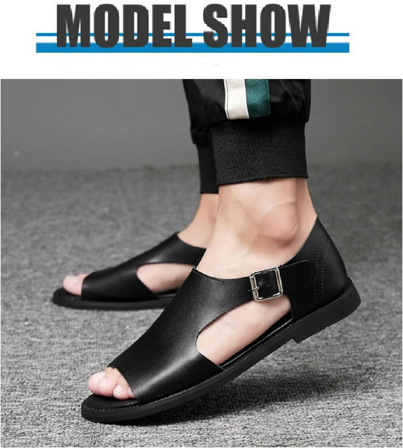 Men's Genuine Leather Cutout Water Shoes Slip On Flat Comfortable Open Toe Outdoor Casual Beach Light Weight Fisherman Sandals