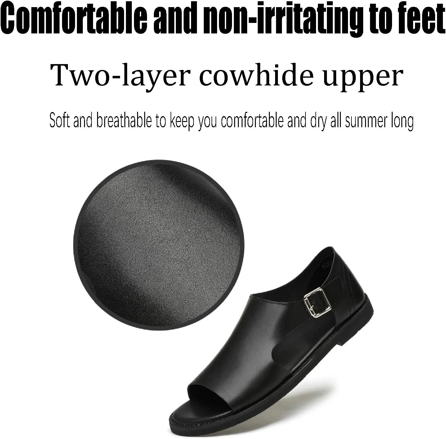 Men's Genuine Leather Cutout Water Shoes Slip On Flat Comfortable Open Toe Outdoor Casual Beach Light Weight Fisherman Sandals