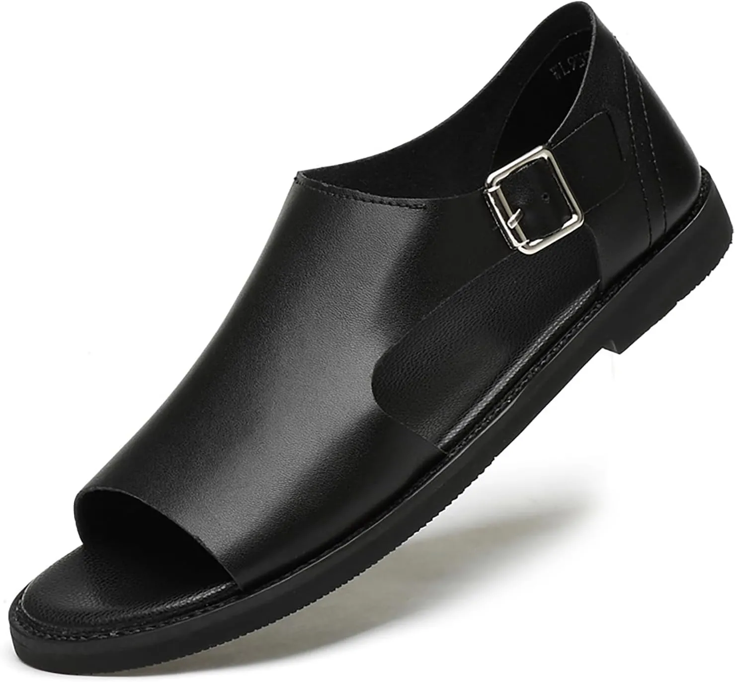 Men's Genuine Leather Cutout Water Shoes Slip On Flat Comfortable Open Toe Outdoor Casual Beach Light Weight Fisherman Sandals