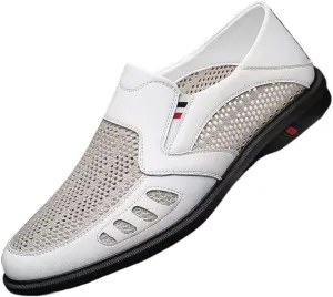 Men's Hollow Mesh Slippers for Men House Slip on Shoes for Indoor Outdoor Non-Slip Garden Loafers Mens Casual Slip-On Driving Loafers Boat Shoes Driver Moccasins
