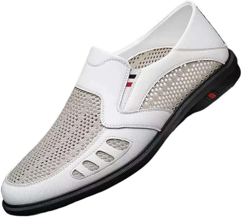 Men's Hollow Mesh Slippers for Men House Slip on Shoes for Indoor Outdoor Non-Slip Garden Loafers Mens Casual Slip-On Driving Loafers Boat Shoes Driver Moccasins