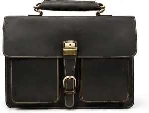 Men's Leather Briefcase Europe and The United States Retro Handbag Compartment Shoulder Bag(E)