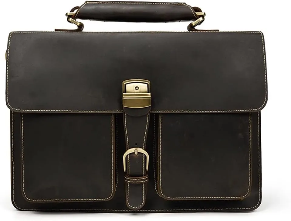 Men's Leather Briefcase Europe and The United States Retro Handbag Compartment Shoulder Bag(E)