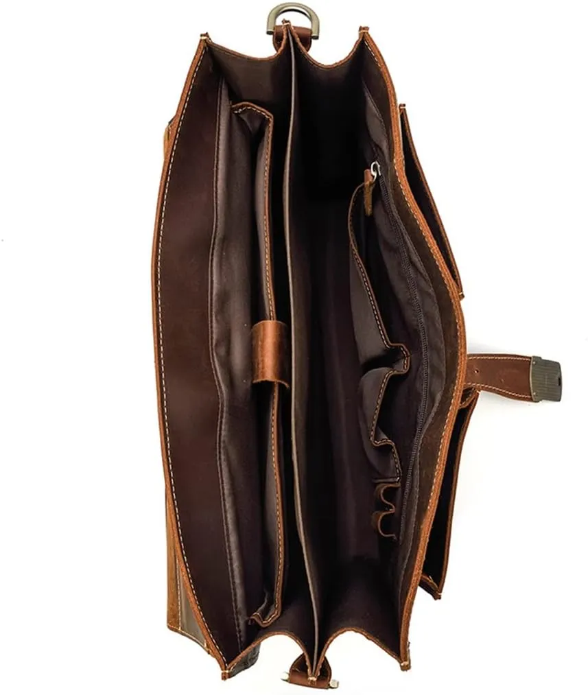 Men's Leather Briefcase Europe and The United States Retro Handbag Compartment Shoulder Bag(E)